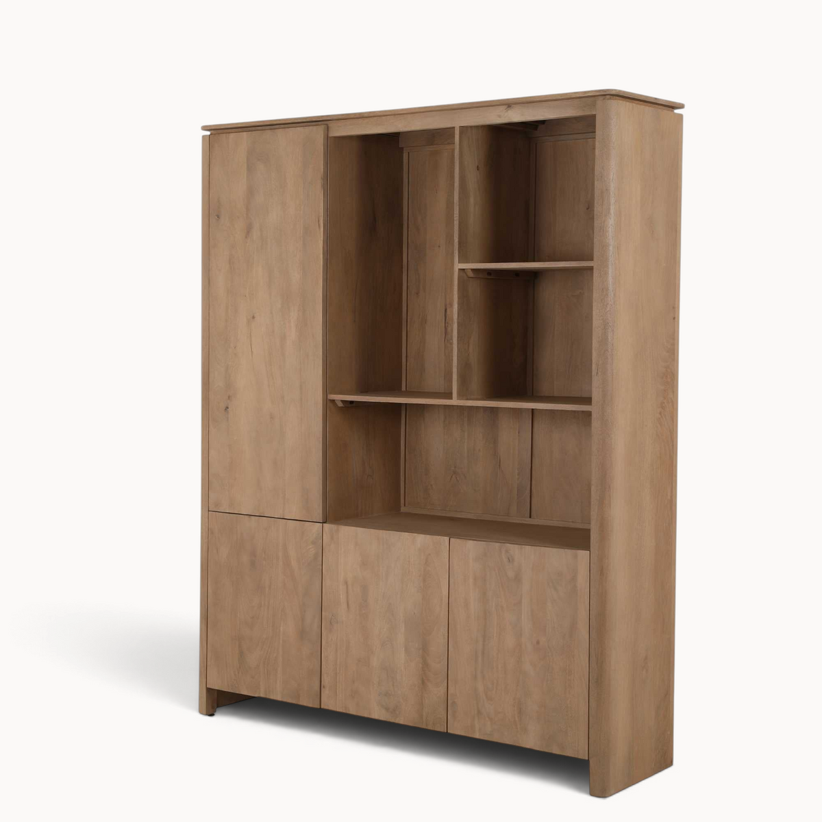 Aika Vakkenkast XL Iwa in naturel hout met gesloten kasten en open vakken voor stijlvolle opbergruimte
