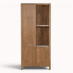 Aika Vakkenkast Iwa in naturel hout met open schappen en gesloten deuren voor stijlvolle opbergruimte