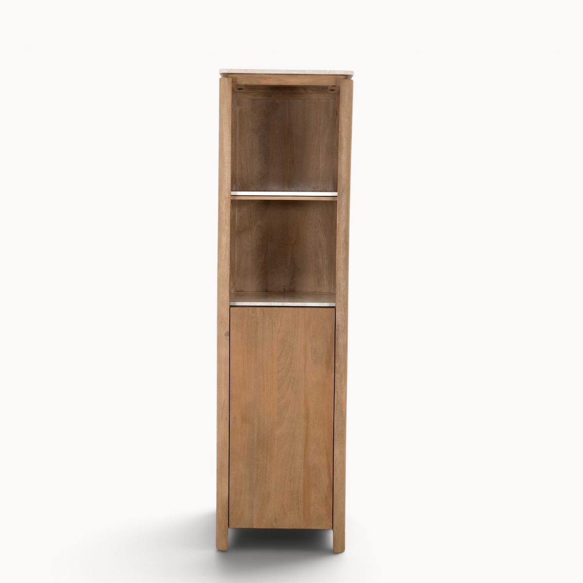 Aika Boekenkast Iwa in naturel hout met open schappen en een gesloten kastdeur onderaan