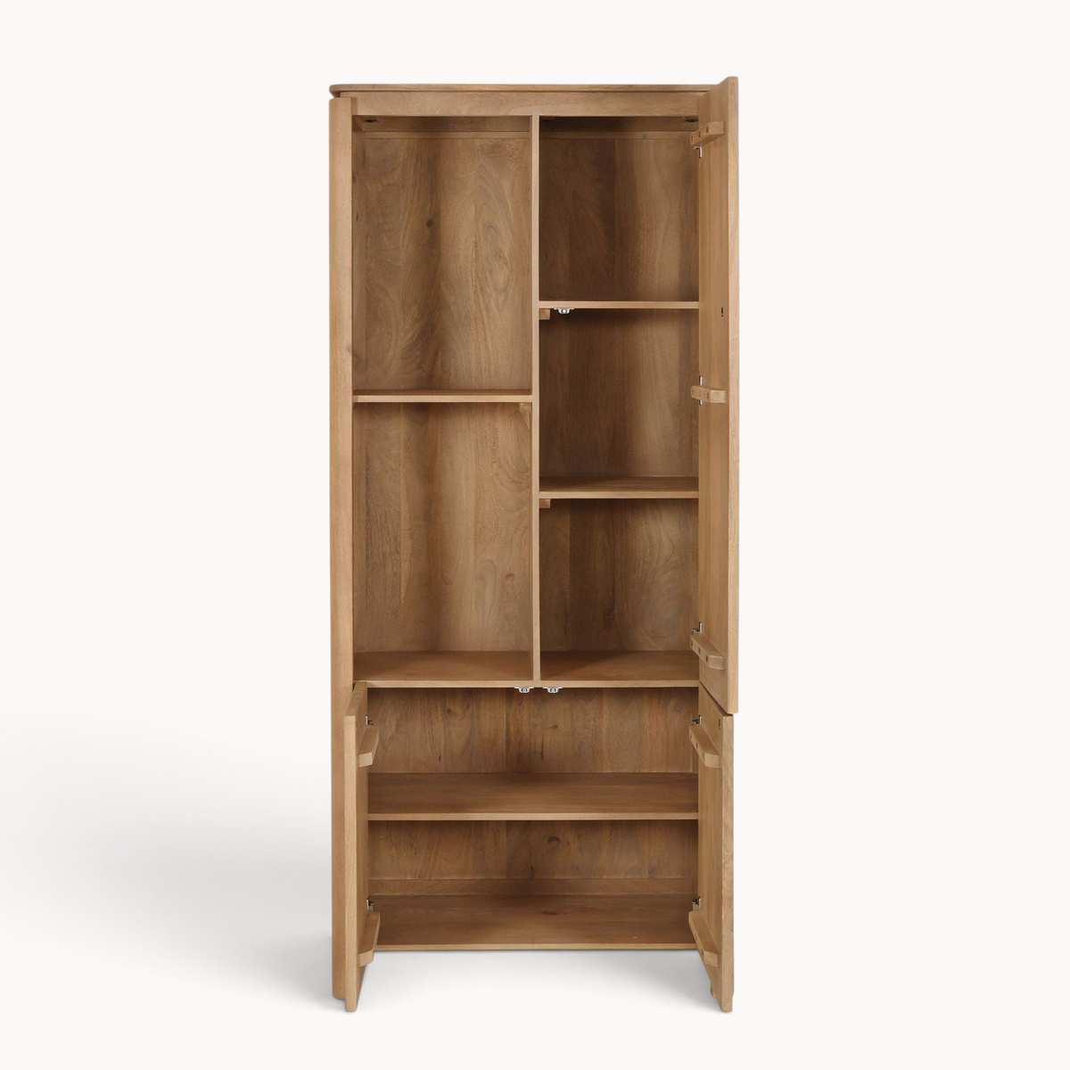 Aika Vakkenkast Links Iwa in naturel hout met open vakken en een kastdeur voor stijlvolle opbergruimte.