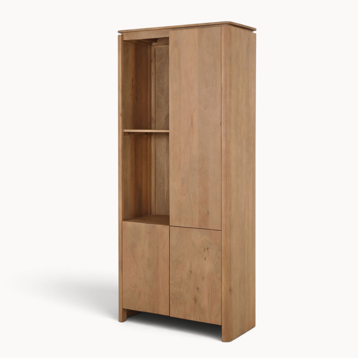 Aika Vakkenkast Links Iwa in naturel hout met open vakken en gesloten kastdeuren voor stijlvolle opbergruimte.