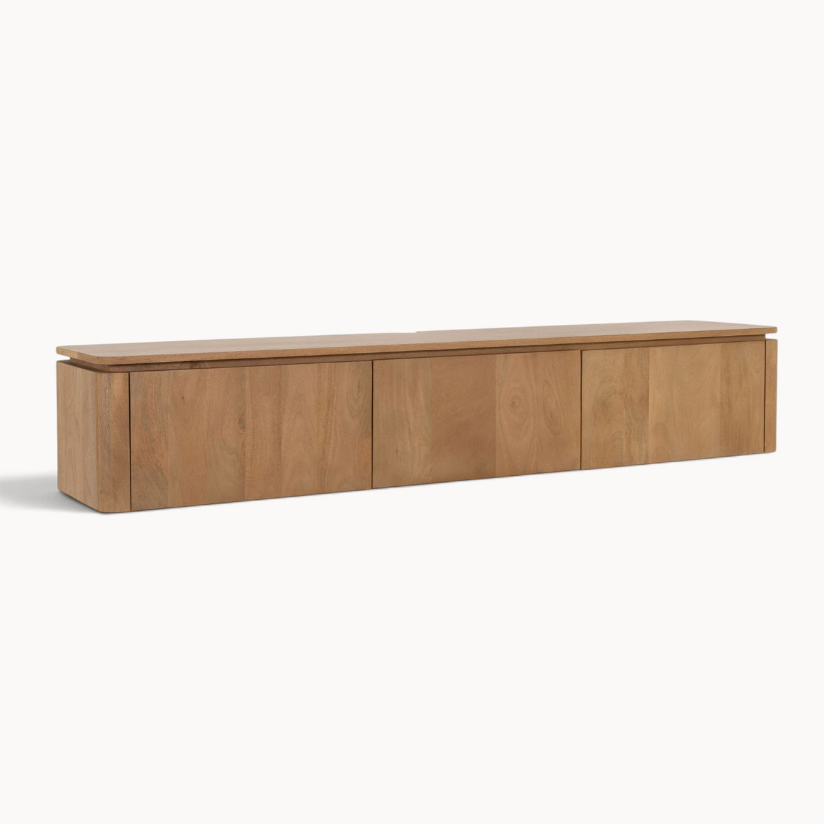 Aika Iwa zwevend tv-meubel in naturel hout met drie kastdeuren en een strak minimalistisch design