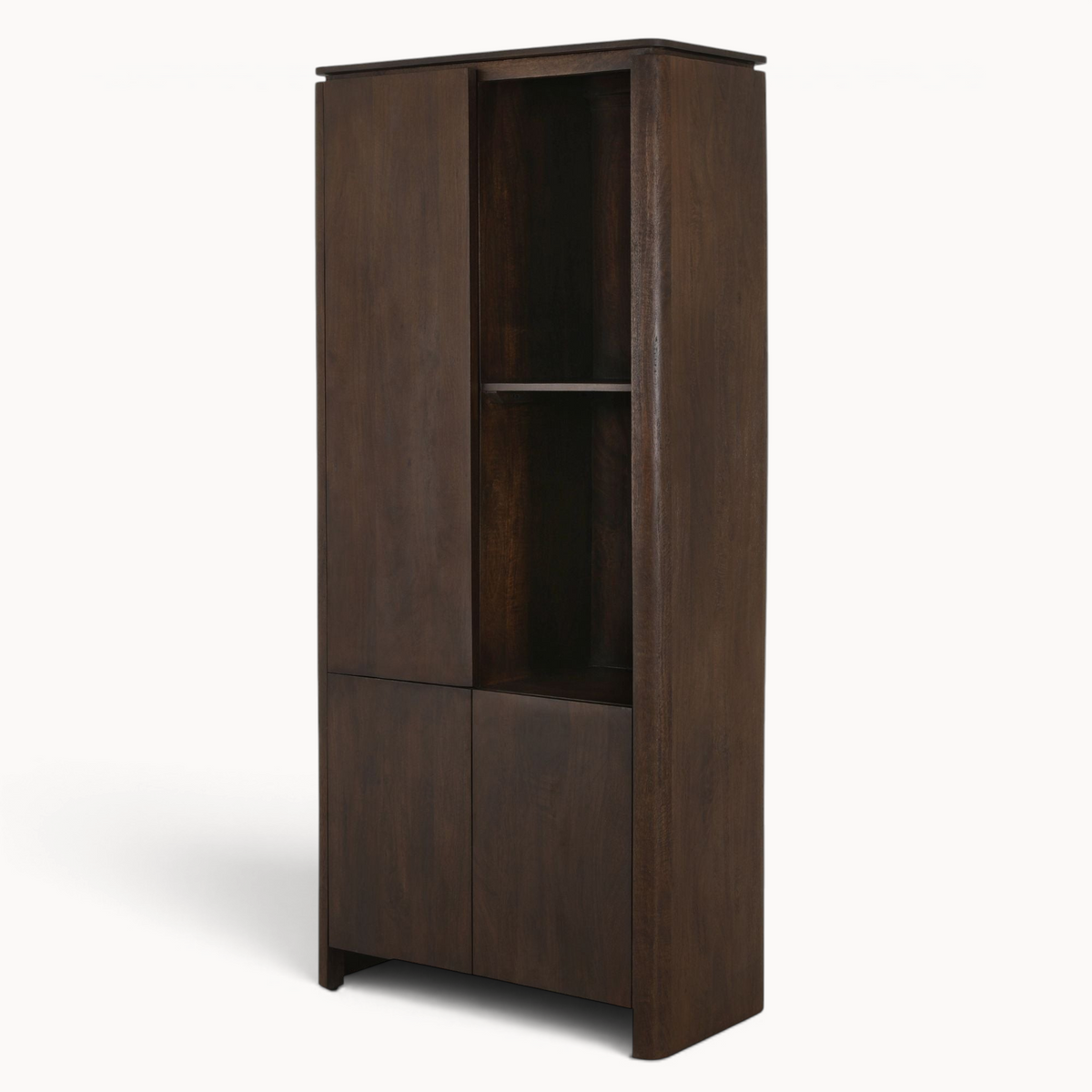 Aika Iwa vakkenkast in donkerbruin hout met open schappen en gesloten kastdeuren voor een stijlvol interieur.