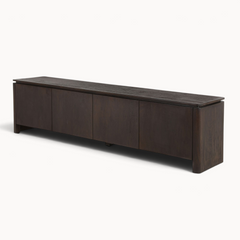 Aika Iwa tv-meubel in donkerbruin hout met een strak en minimalistisch design voor een modern interieur.