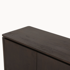 Aika Iwa tv-meubel in donkerbruin hout met afgeronde hoeken en een minimalistisch design
