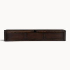 Aika Iwa zwevend tv meubel in donkerbruin hout met strak design en kabelopening voor een moderne woonkamer
