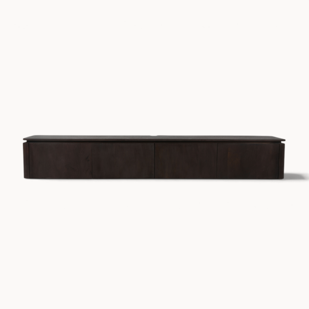 Aika Iwa zwevend tv-meubel in donkerbruin hout met een minimalistisch en strak design voor aan de muur.