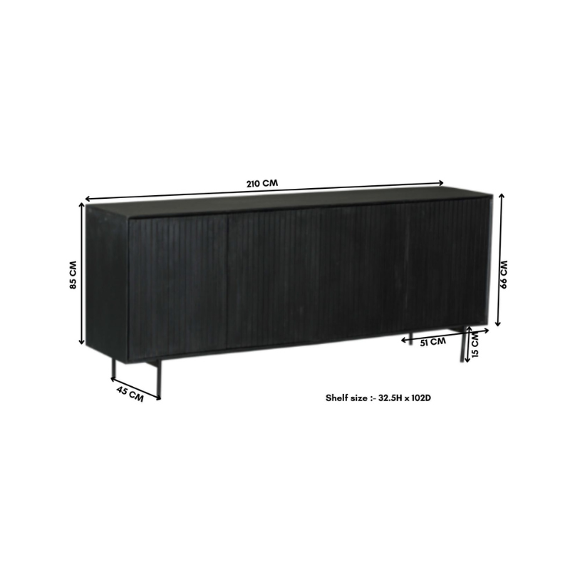 Dressoir Sova 210 cm Zwart, maatvoering