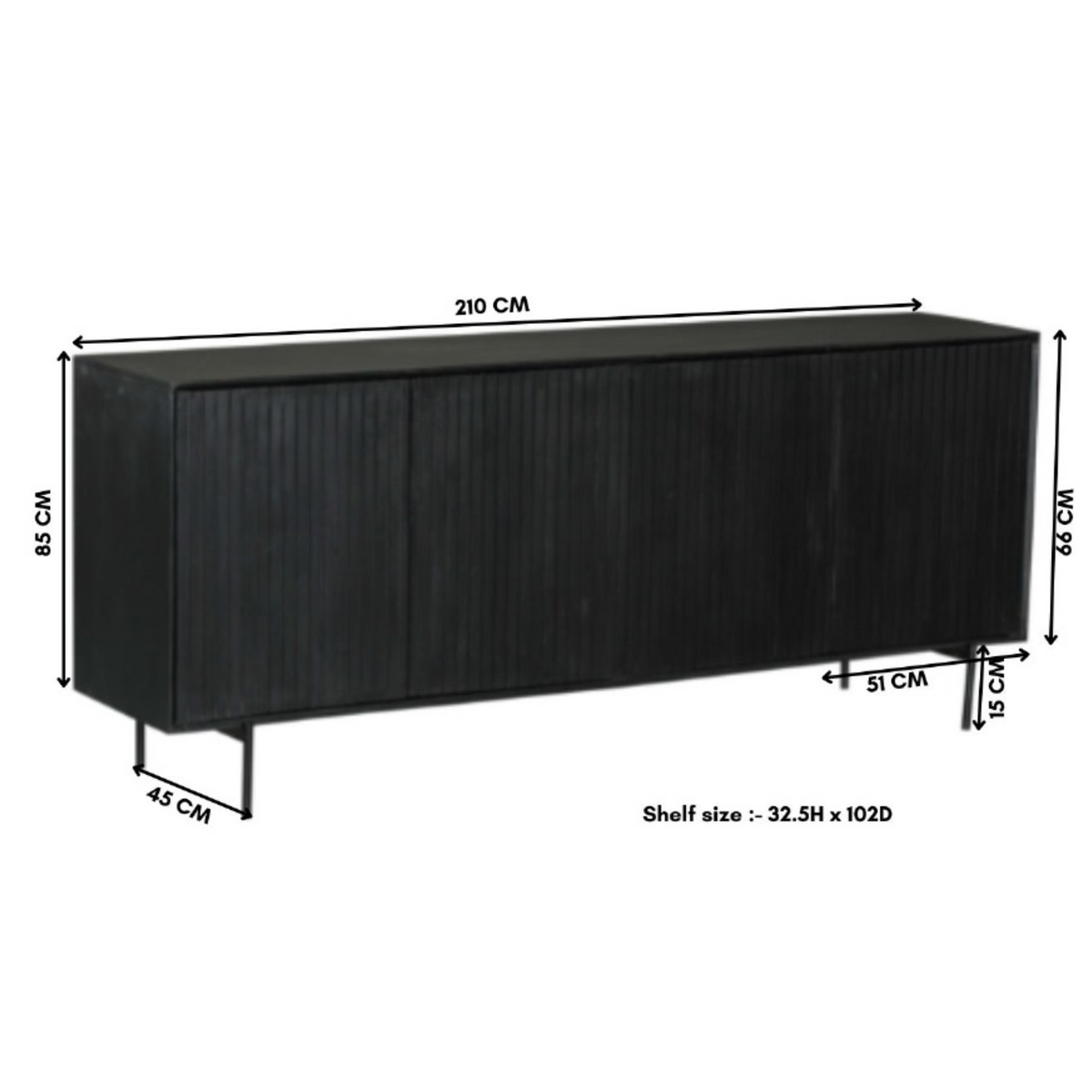 Dressoir Sova 210 cm Zwart
