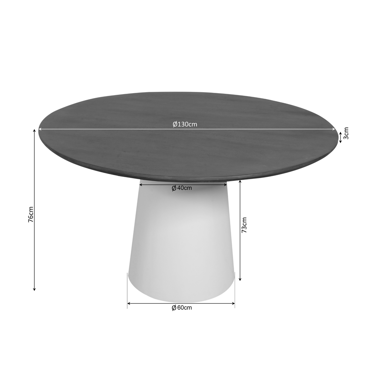 Eettafel Sova Rond 130 cm Bruin, maatvoering