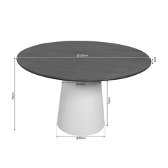 Eettafel Sova Rond 150 cm Bruin, maatvoering