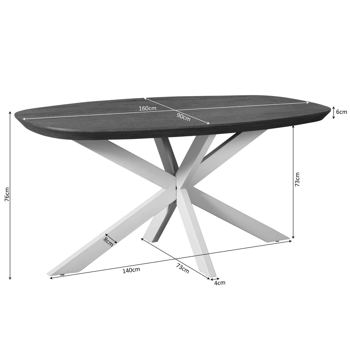 Eettafel Sova Ovaal 160 cm Bruin met zwarte poot