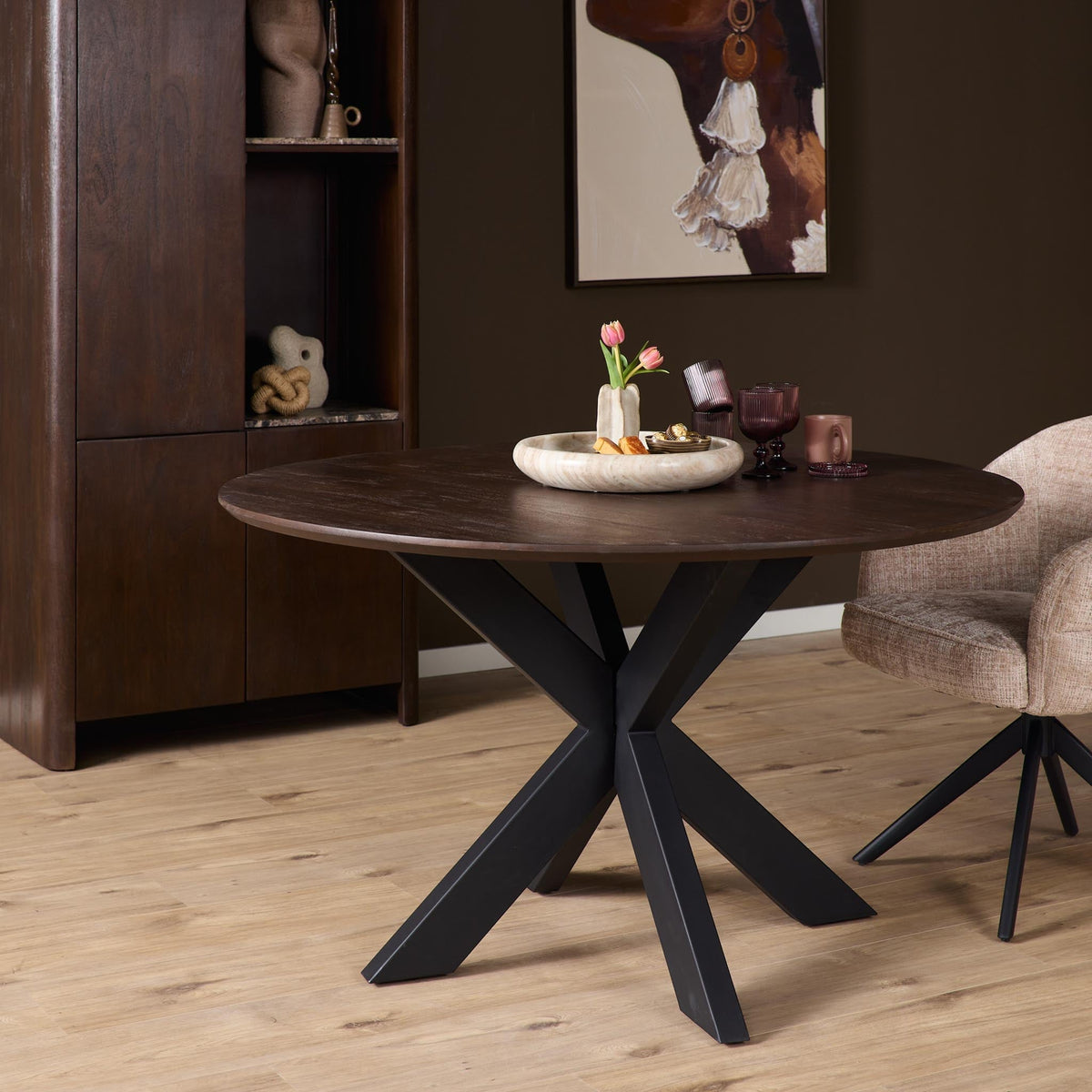 Eettafel Sova Rond Bruin met zwarte poot