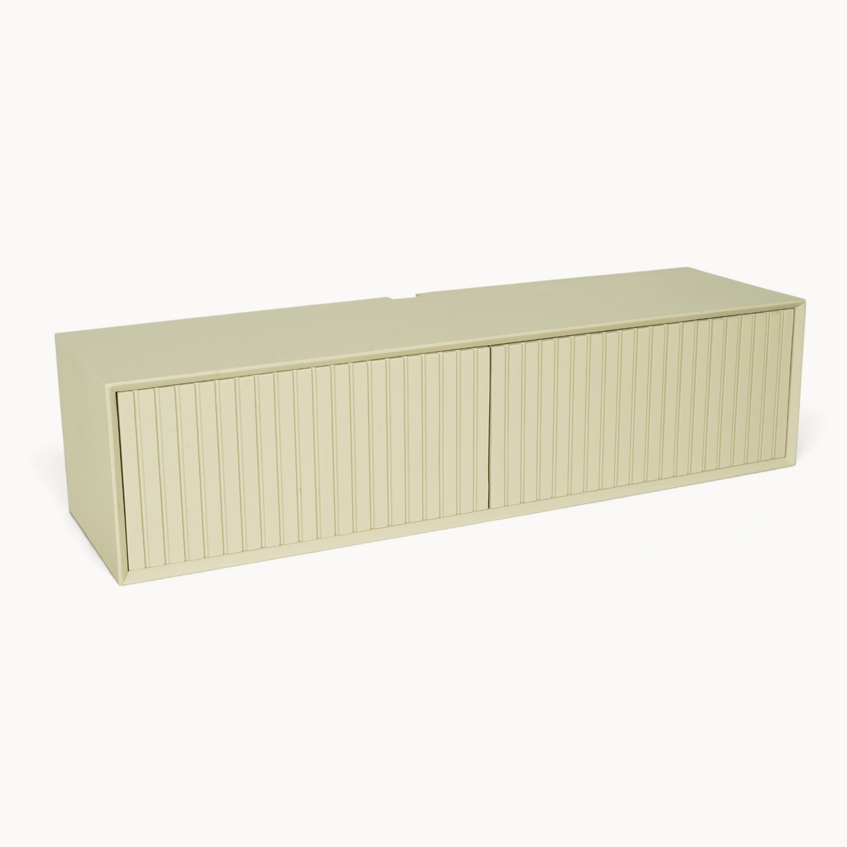 Aika zwevend tv meubel Sova in zandkleur met stijlvolle geribbelde fronten en een strak minimalistisch design.