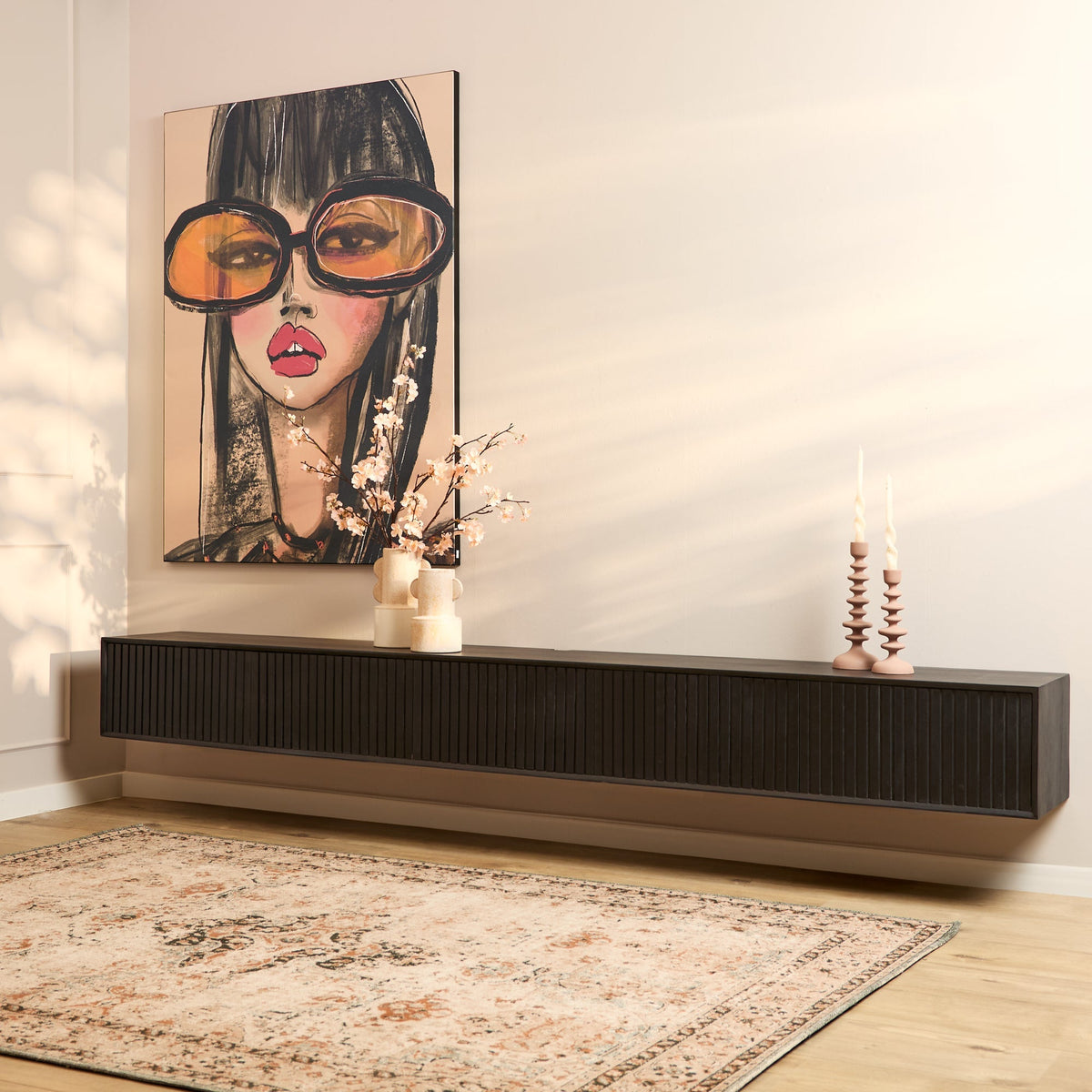Zwevend tv meubel Sova 280 cm Zwart