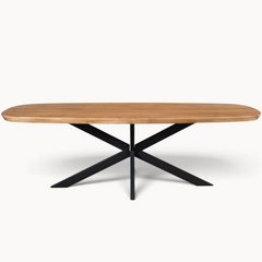 Aika Deens ovale eettafel Sova in naturel hout met een zwart metalen kruispoot onderstel