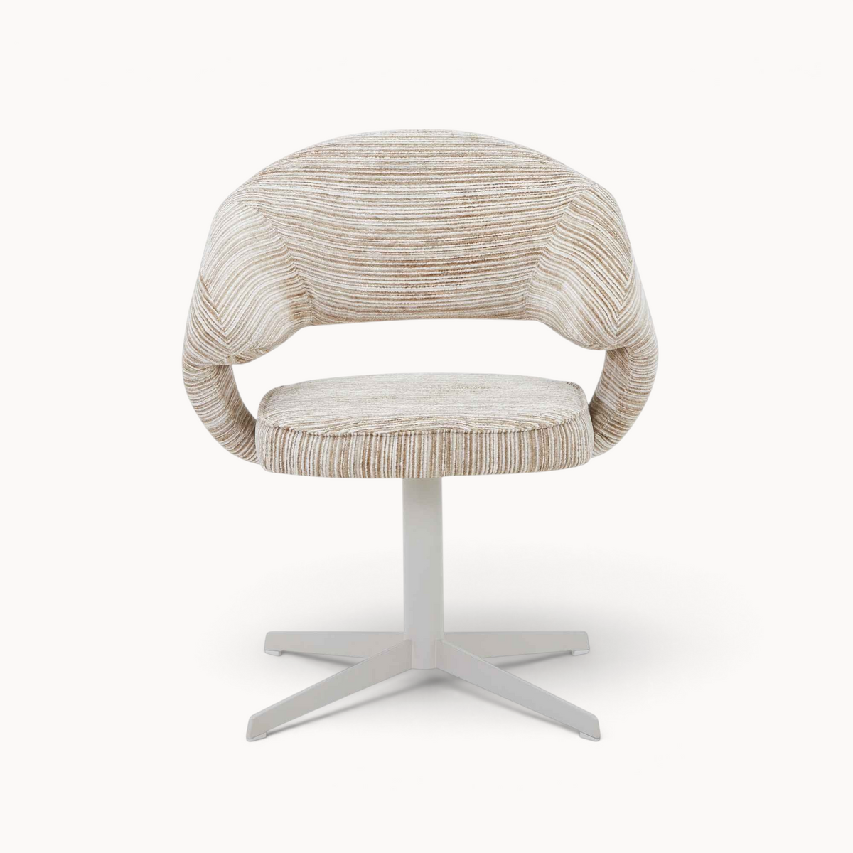 Aika draaibare eetkamerstoel Ki met beige gestreepte bekleding en een modern kruisvormig onderstel