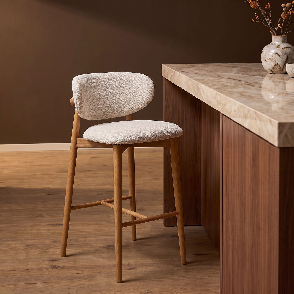 Barkruk Yanagi Naturel met eiken onderstel, productfoto