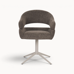 Aika draaibare eetkamerstoel Yuri met bruine gestructureerde bekleding en een beige metalen kruispoot
