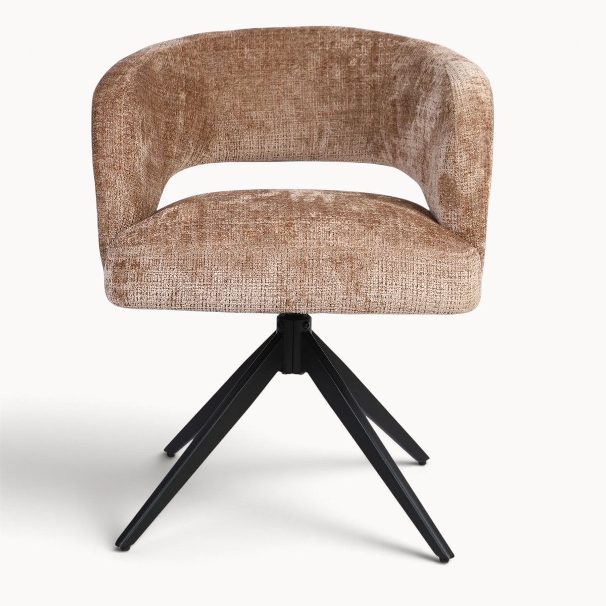 Aika draaibare eetkamerstoel Ame met beige gestructureerde bekleding en zwart metalen onderstel