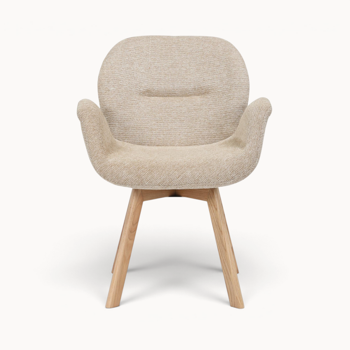 Aika draaibare eetkamerstoel Iso in beige geweven stof met houten poten en een comfortabel gestoffeerd ontwerp
