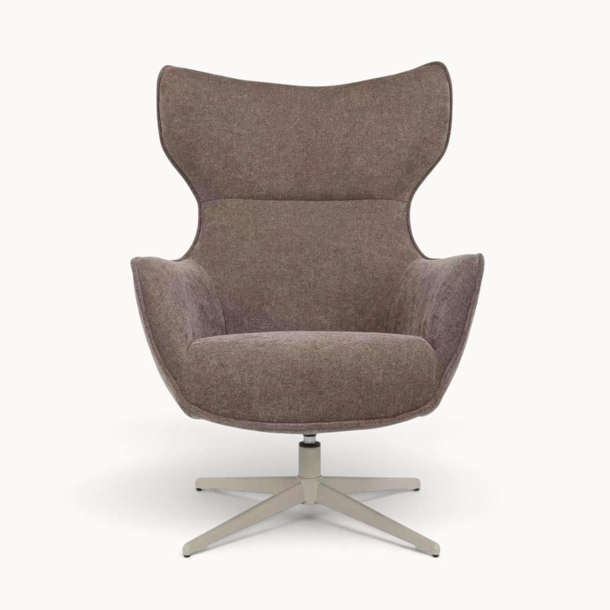 Aika Suzu draaibare fauteuil in bruine stof met een modern design en een stevig metalen kruispoot onderstel