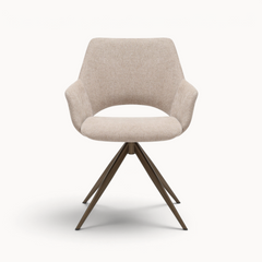 Aika Kiku draaibare eetkamerstoel in beige stof met een modern metalen onderstel en open rugleuning