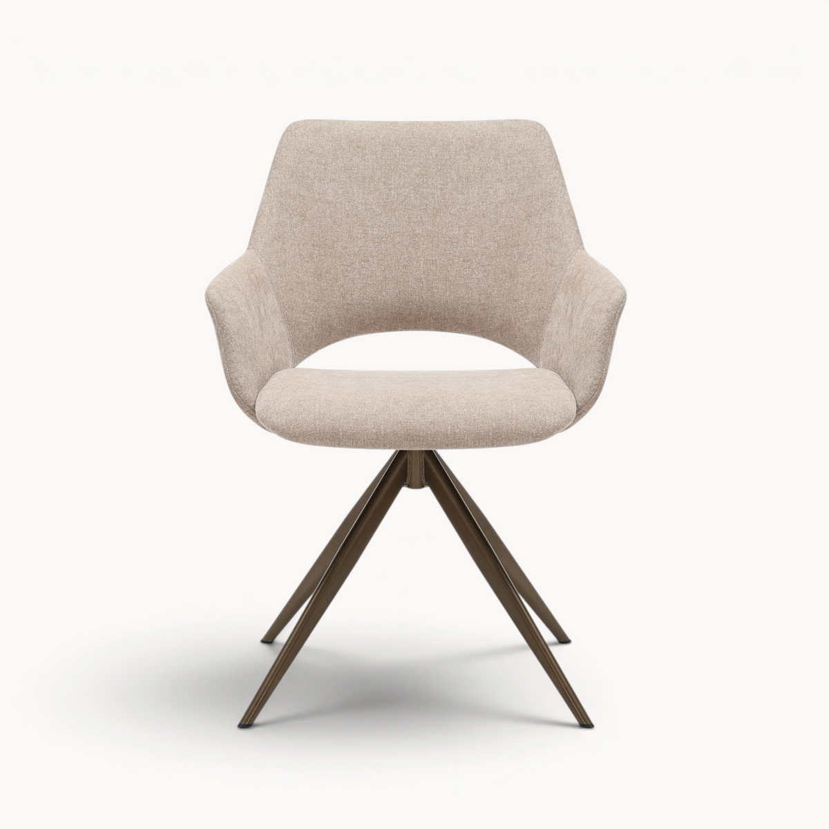 Aika Kiku draaibare eetkamerstoel in beige stof met een modern metalen onderstel en open rugleuning