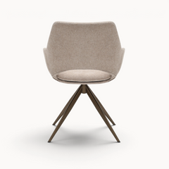 Aika draaibare eetkamerstoel Kiku in beige stof met een modern bruin metalen onderstel, achterkant aanzicht.