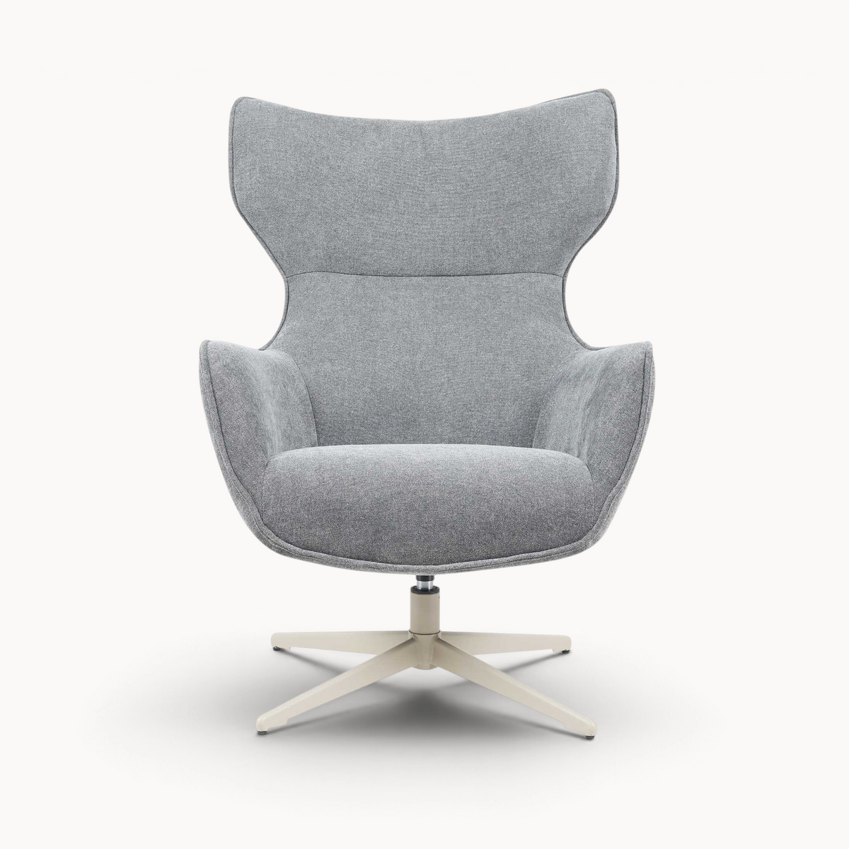 Aika Suzu draaibare fauteuil in grijze stof met een modern design en een stevig metalen onderstel