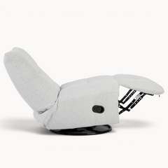 Aika Yasu relaxfauteuil in lichtgrijze stof met verstelbare rugleuning en voetensteun op een zwart metalen onderstel