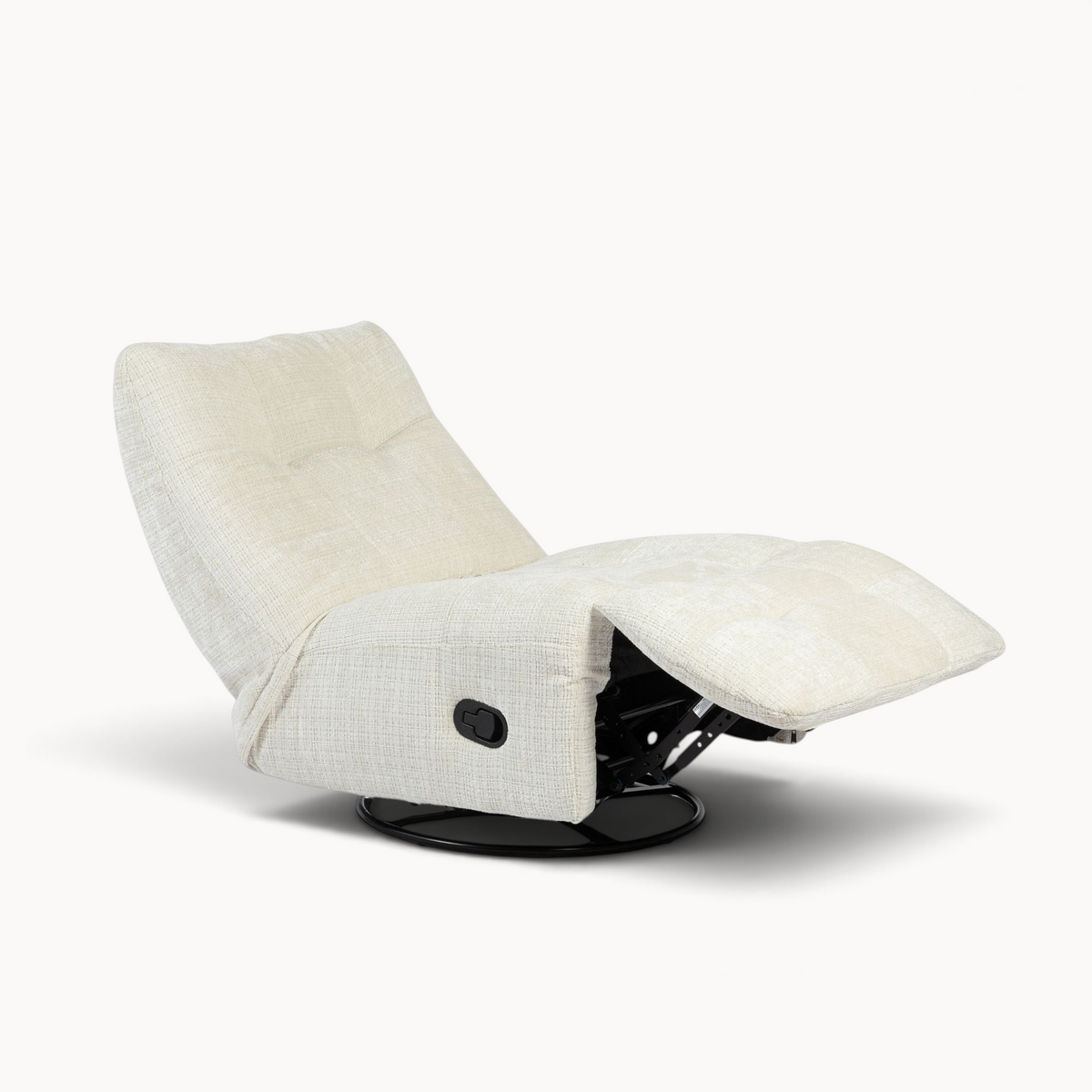 Aika Nagomi relaxfauteuil in beige geweven stof met verstelbare rugleuning en zwart metalen onderstel