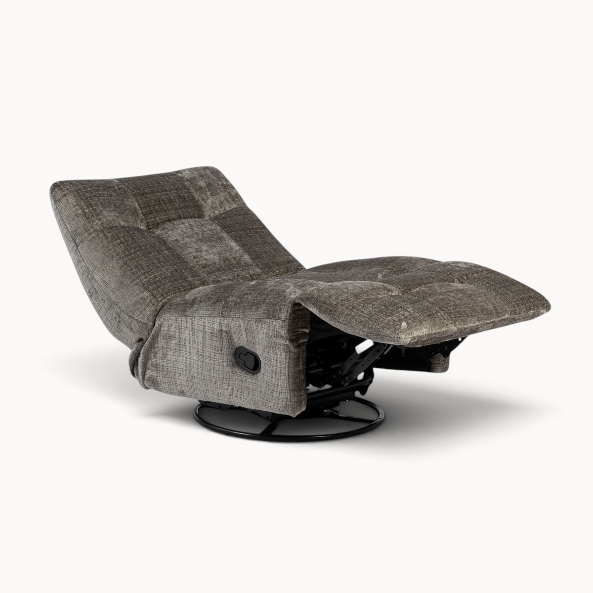 Aika Nagomi relaxfauteuil in grijze gemêleerde stof met verstelbare rugleuning en zwart metalen draaivoet