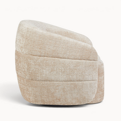 Aika draaibare fauteuil Kaze in beige geweven stof met een modern rond ontwerp en een verborgen draaivoet