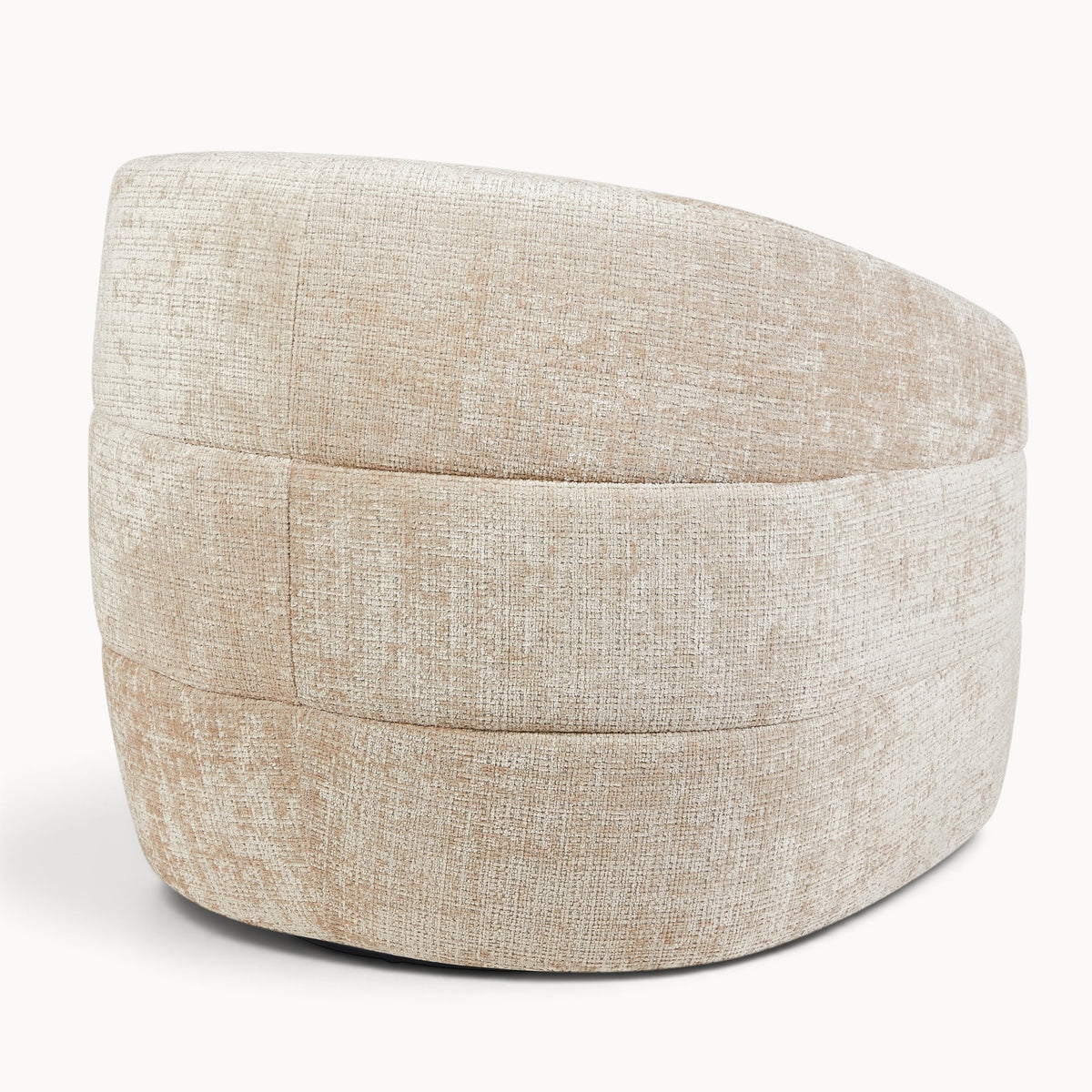 Aika draaibare fauteuil Kaze in beige textuurstof met een modern rond ontwerp en gestikte details