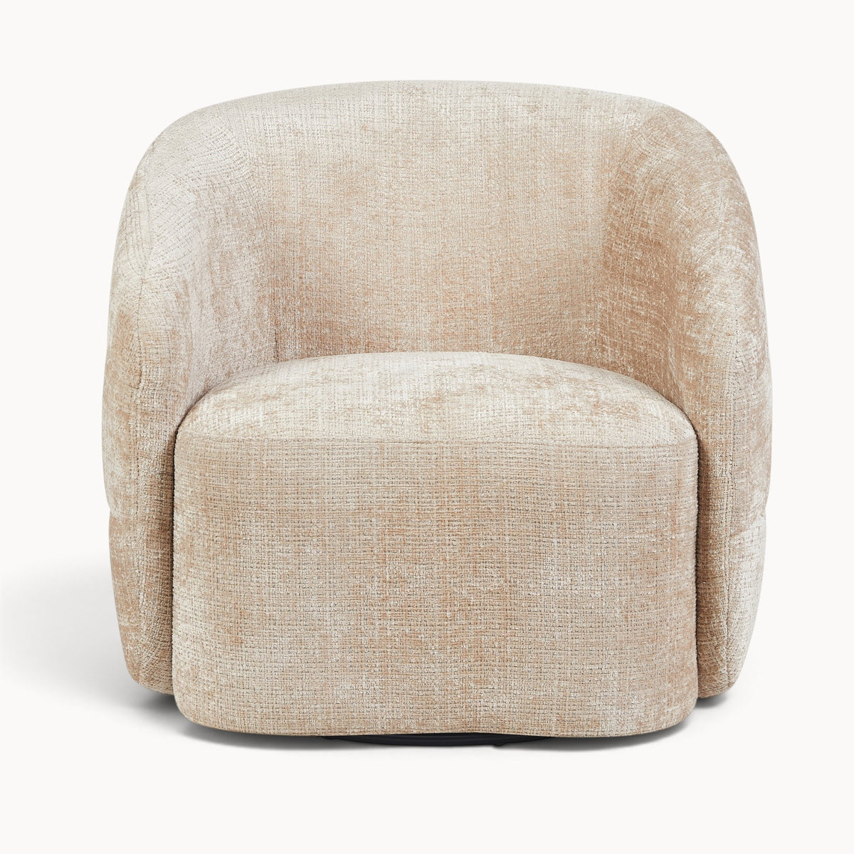 Aika draaibare fauteuil Kaze in beige geweven stof met een ronde, moderne vormgeving en comfortabele zitting.