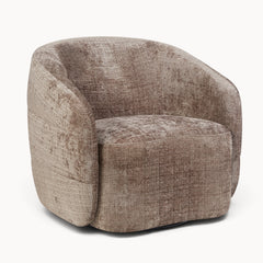 Aika Kaze draaibare fauteuil in bruine textuurstof met een ronde, moderne vormgeving en comfortabele zitting.