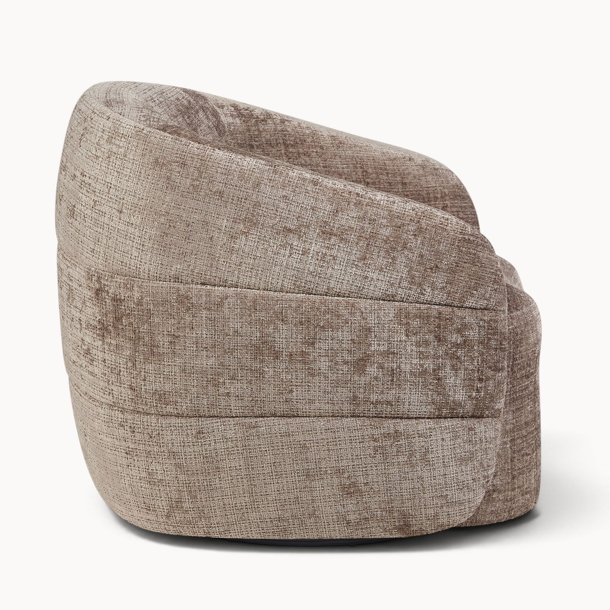 Aika draaibare fauteuil Kaze in taupekleurige geweven stof met een modern rond ontwerp en gestoffeerde zitting