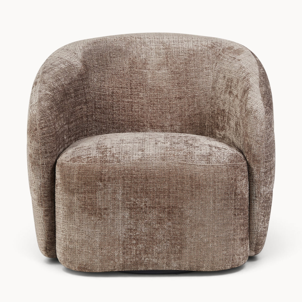 Aika Kaze draaibare fauteuil in een warme bruine textuurstof met een comfortabel rond ontwerp
