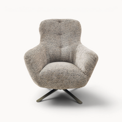 Aika draaibare fauteuil Yume met een gestructureerde beige en zwarte stoffen bekleding en een zwart metalen onderstel.
