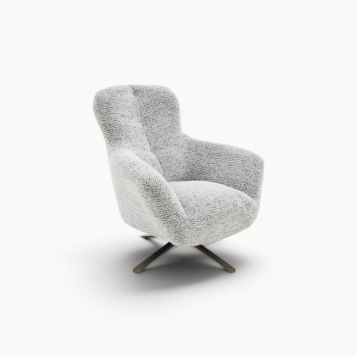 Aika Yume draaibare fauteuil met grijze gemêleerde bouclé bekleding en een zwart metalen kruispoot