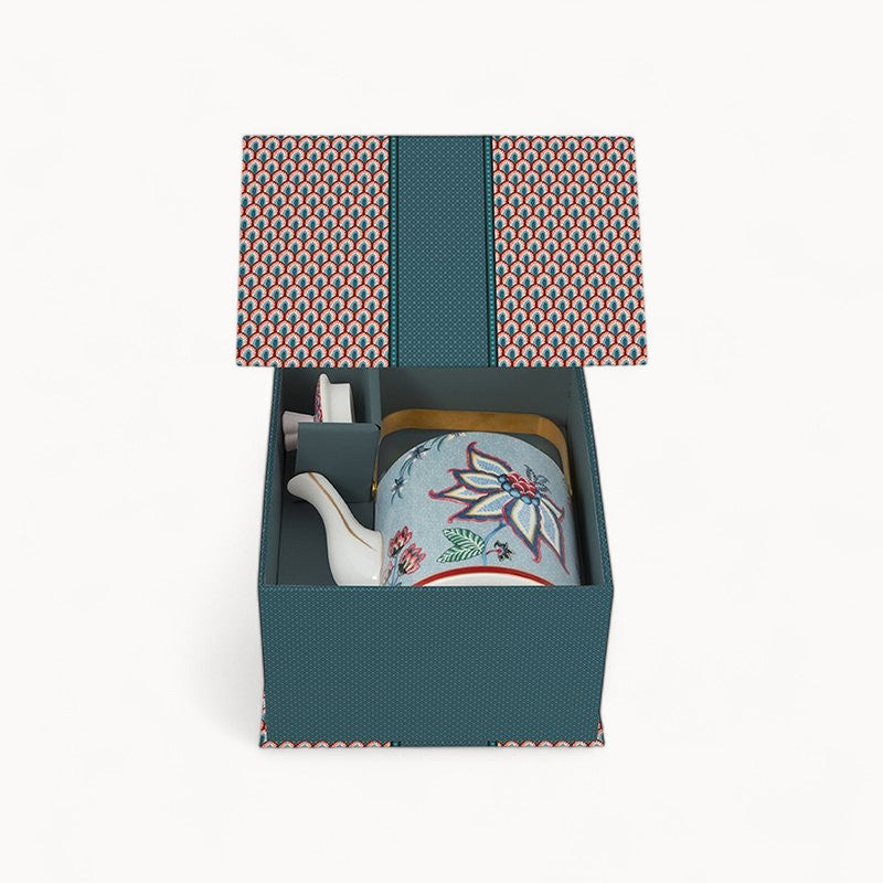 Giftset Teapot Oriental Flower Festival Blue 1 ltr