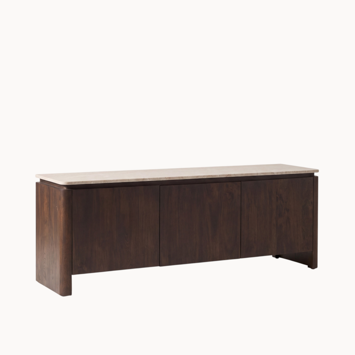 Aika Iwa tv-meubel in donkerbruin hout met een licht marmeren bovenblad en strak modern design