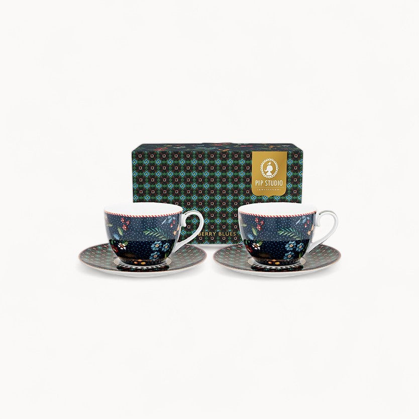 Set/2 Cups and Saucers Berry Blues 280ml