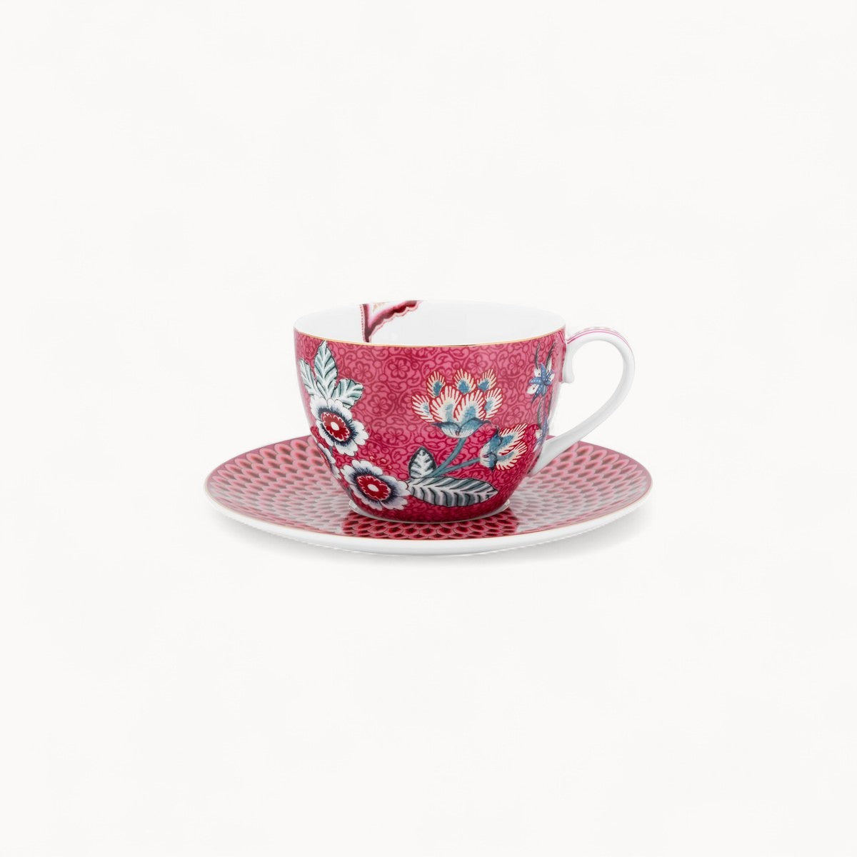 Set/2 Cups & Saucers Flower Festival Dark Pink 280ml