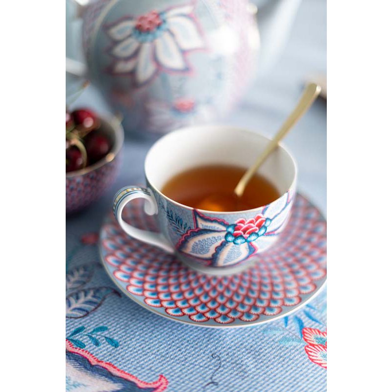 Set/2 Cups & Saucers Flower Festival Light Blue 280ml