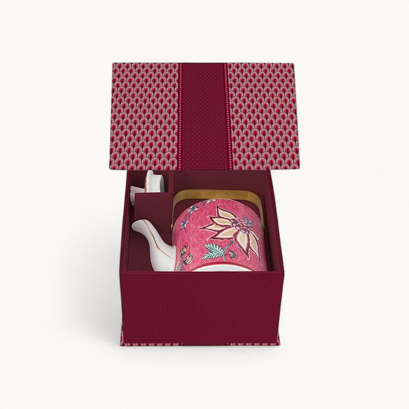 Giftset Teapot Oriental Flower Festival Dark Pink 1 ltr