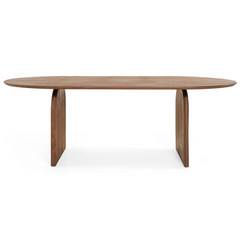 Eettafel Arlo in bruin mangohout, schuin aanzicht