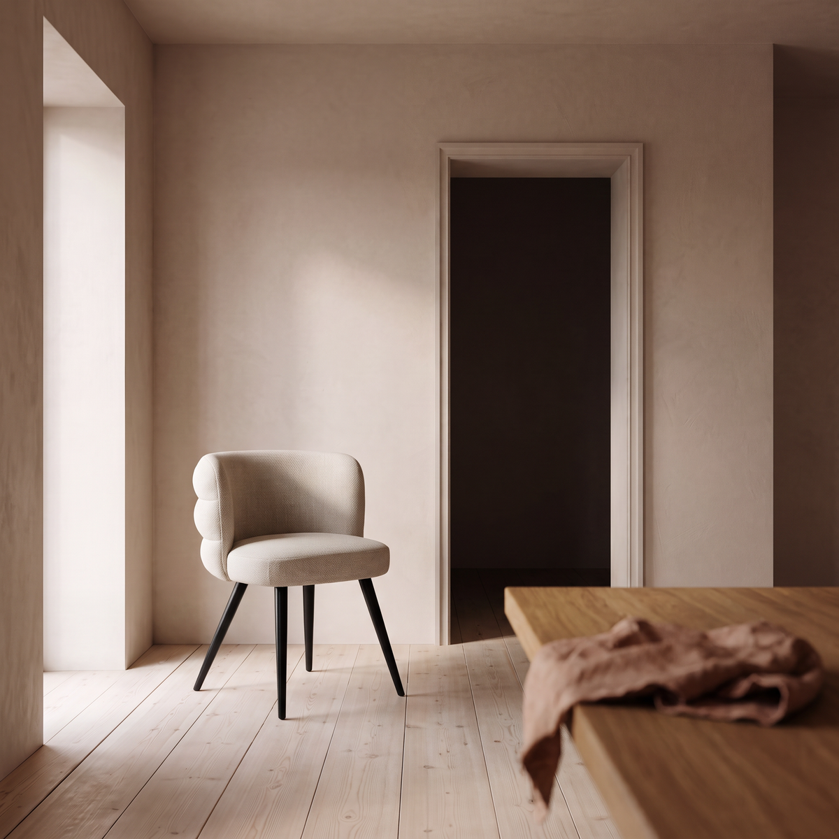 Eetkamerstoel Aira Beige in eetkamer