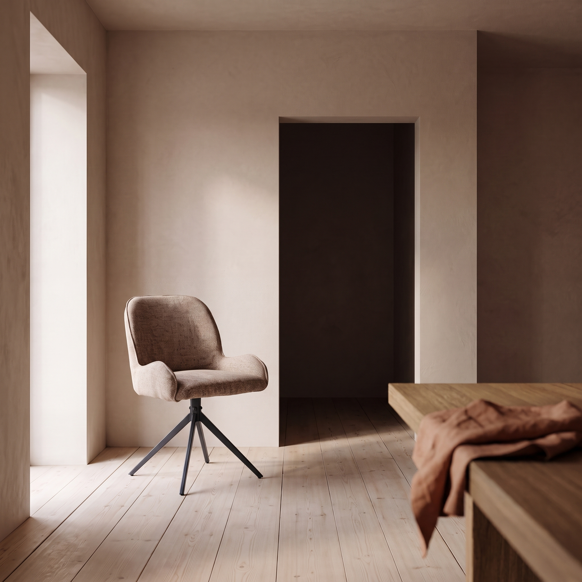 Eetkamerstoel Mila Taupe in eetkamer